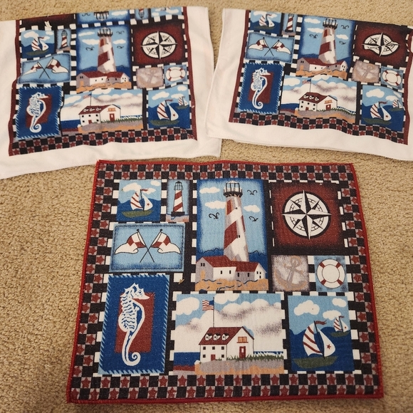 Lighthouse Table Set Of 2 Placemats And Hand Towel Nautical Beach #P284 - Picture 1 of 1